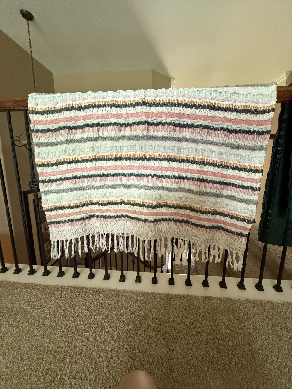 Boho Striped Fringe Throw Blanket - Neutral, Pink & Gray
